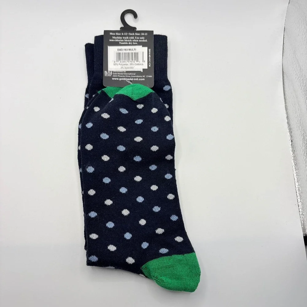 Enrico Milano Polka Dot Dress‎ Socks Mens 10-13 Navy Blue Green Toe Crew New
